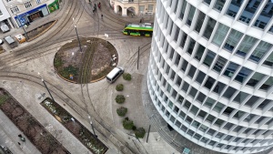 węzeł tramwajowy przy Okrąglaku z lotu ptaka