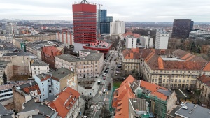 Skrzyżowania ulic Taylora i Kościuszki  - widok z lotu ptaka w kierunku południowym
