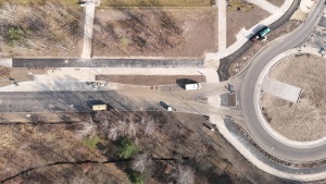 Prace budowlane w rejonie ronda przy ul. Koszalińskiej - widok z perspektywy lotu ptaka
