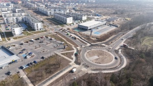 Prace budowlane w rejonie ronda przy ul. Koszalińskiej - widok z perspektywy lotu ptaka