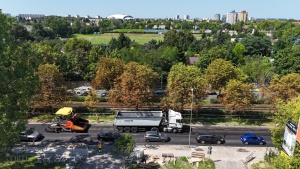 Prace budowlane na ul. Reymonta widziane z perspektywy lotu ptaka