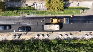 Prace budowlane na ul. Reymonta widziane z perspektywy lotu ptaka