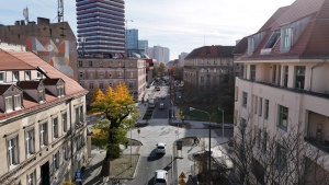 Skrzyżowanie ul. Taylora i Kościuszki widziane z perspektywy lotu ptaka