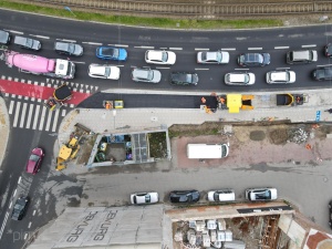 Układanie masy w rejonie ul. Estkowskiego - widok z drona
