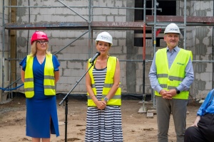 Konferencja prasowa na budowie Branżowego Centrum Umiejętności z lotu ptaka, fot. UMP