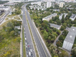 ul. Krzywoustego - widok z lotu ptaka w kierunku Estakady Katowickiej