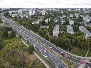 ul. Krzywoustego - widok z lotu ptaka w kierunku Estakady Katowickiej