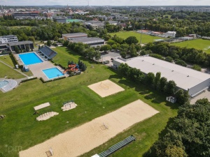 Teren planowanej budowy hali z lotu ptaka