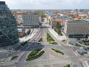 widok na ul. Zwierzyniecką z lotu ptaka, od strony ronda Kaponiery