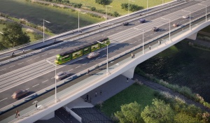 Poglądowa wizualizacja mostu Chrobrego z lotu ptaka